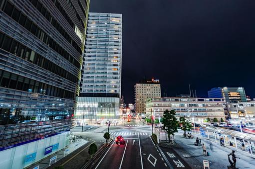 静岡駅南口の夜 静岡駅南口の夜 静岡駅,静岡,交差点の写真素材