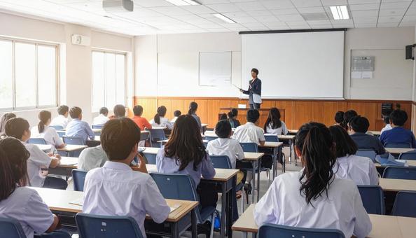 教室での講義 多数の学生が参加する授業 教室での講義 多数の学生が参加する授業の写真