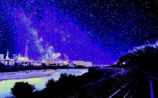 川沿いの星空 夜空,天の川,宇宙の写真素材