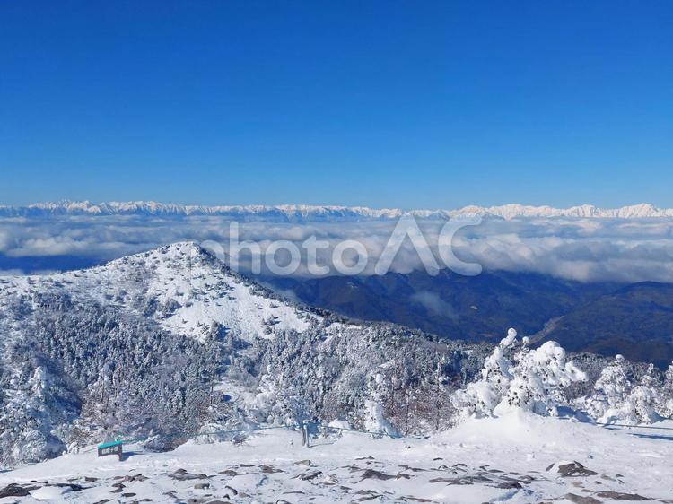 冬の湯ノ丸山山頂から見た北アルプス 北アルプス,後立山連峰,湯ノ丸山の写真素材
