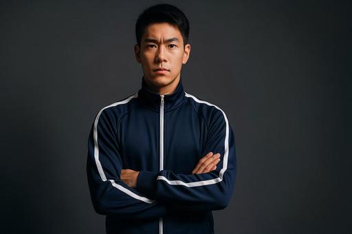腕を組む男性 ジャージ姿・スポーツウェア 腕を組む男性 ジャージ姿・スポーツウェアの写真
