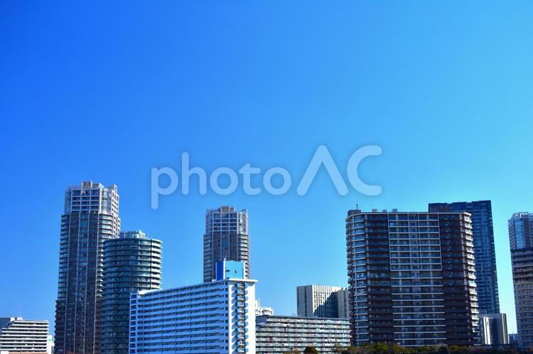 ビルと青空　都会と青空　快晴　晴れ イメージ,素材,大都会の写真素材