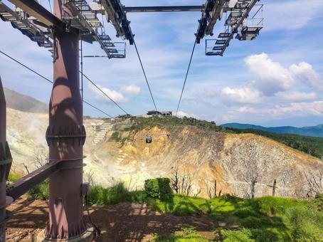 箱根ロープウェイ早雲山側から見た大涌谷駅 箱根ロープウェイ早雲山側から見た大涌谷駅の写真