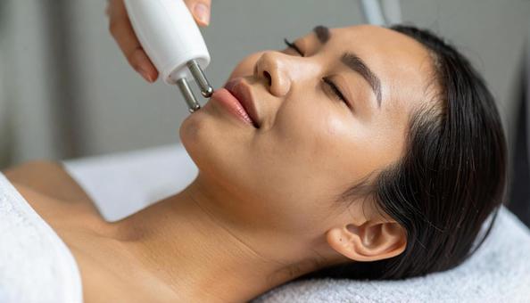 エステサロンでラジオ波の施術を受ける女性 エステサロンでラジオ波の施術を受ける女性の写真