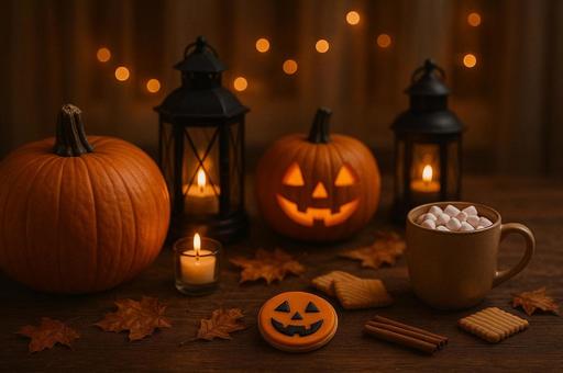 ハロウィンのかぼちゃとキャンドル ハロウィンのかぼちゃとキャンドルの写真