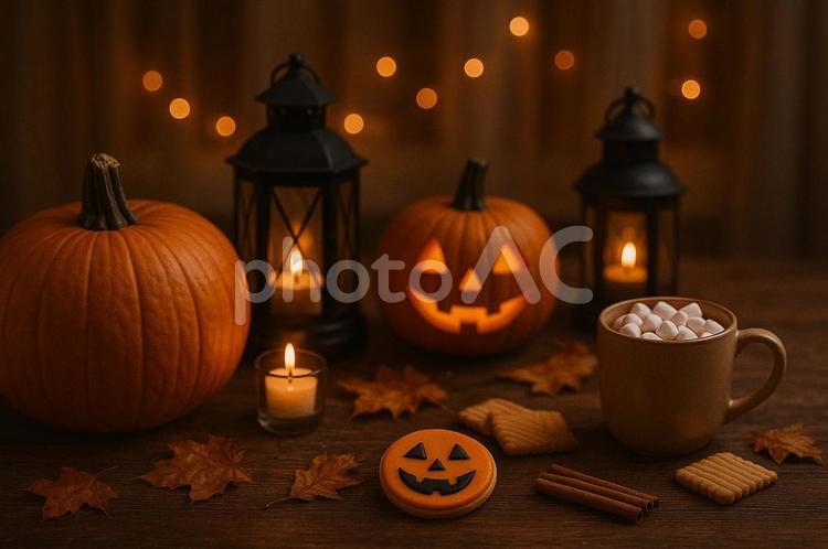 ハロウィンのかぼちゃとキャンドル ハロウィン,ハロウィーン,ジャックオーランタンの写真素材