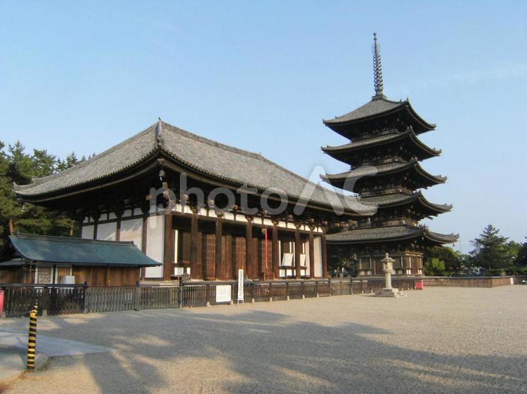夕暮れの興福寺 興福寺,五重塔,世界遺産の写真素材