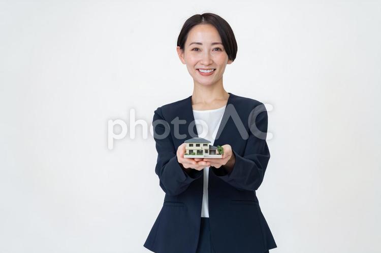 模型を持つ女性 打ち合わせ,営業,商談の写真素材