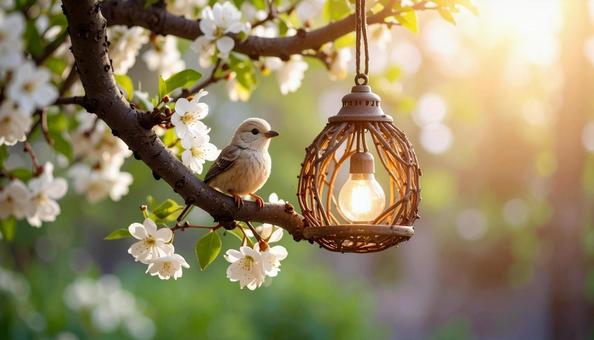 小鳥の人形とランプ 小鳥の人形とランプの写真