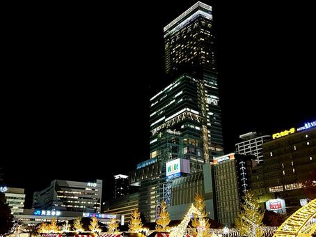 クリスマーケット 夜景,ビル,都会の写真素材