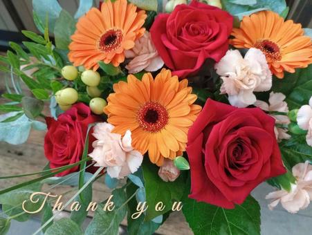 ブーケとThank you の文字 ありがとう,サンキュー,thankの写真素材