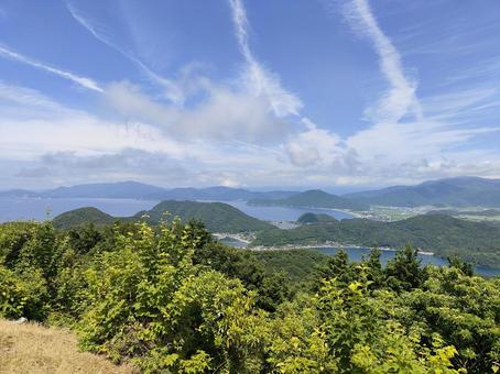空の絶景：三方五湖レインボーライン 三方五湖,レインボーライン,福井県の写真素材