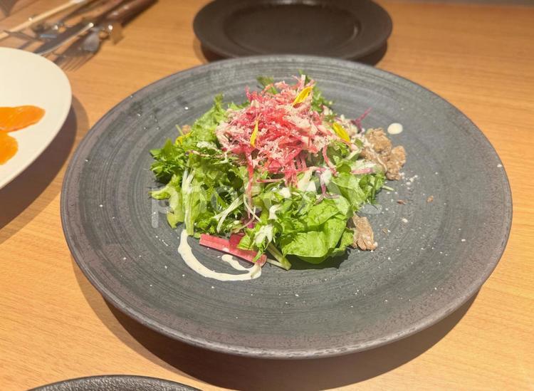 牛しぐれ煮の彩りサラダ 牛しぐれ煮,レタス,紫大根の写真素材