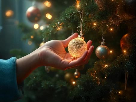 クリスマスの飾りつけをする女性の手 クリスマスの飾りつけをする女性の手の写真