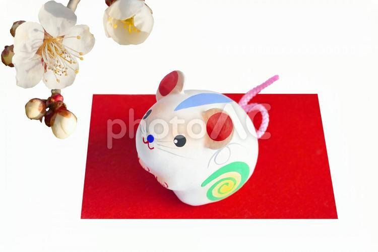 PSD・年賀状素材・梅花とねずみの工芸品２ ねずみ,年賀状,子の写真素材