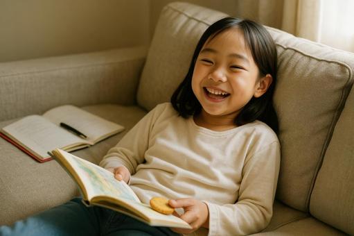 受験勉強の合間にリラックスする子どもの写真