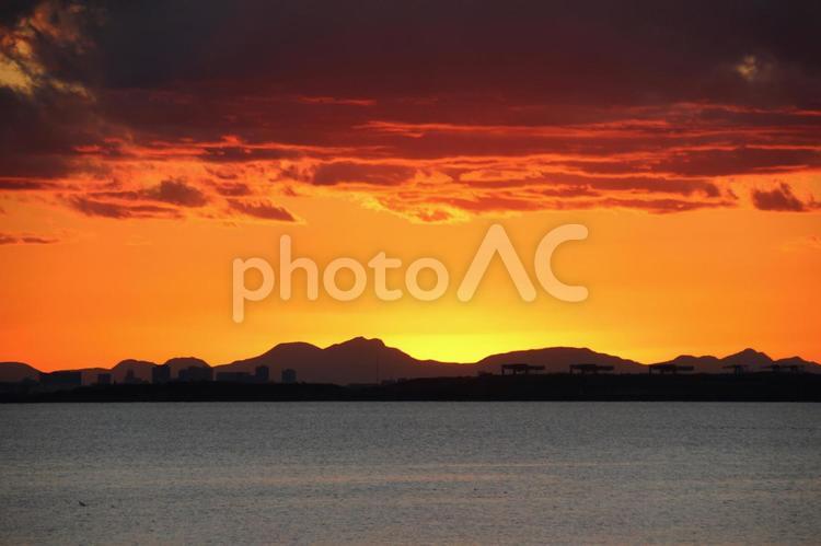 富士山が見える夕焼け 背景,富士山,山の写真素材