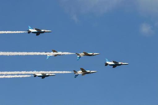 Air Self-Defense Force Blue Impulse flying in formation, blue impulse, formation flight, formation, JPG