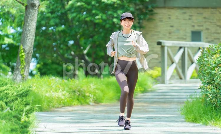 スポーツの秋・ジョギングをする女性 運動,女性,スポーツの写真素材