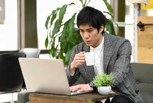 PC and men, JPG PC and men, business, male, telework, JPG