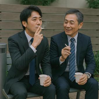 一服するビジネスマン 一服するビジネスマンの写真