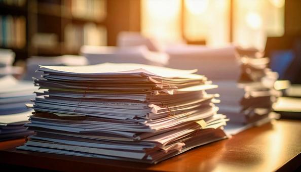 書類まみれの会社の机 書類まみれの会社の机の写真