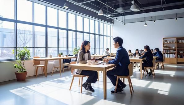 マンツーマンで英会話教室で話す日本人女性 マンツーマンで英会話教室で話す日本人女性の写真
