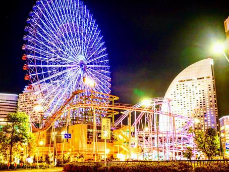 Photo, ferris wheel, minato mirai, night view, 