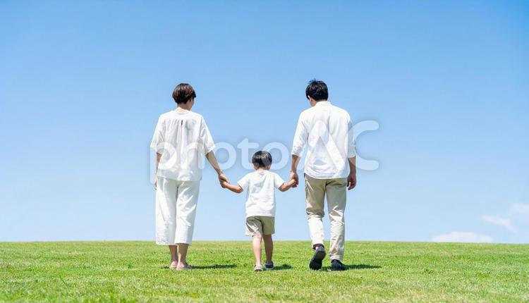 手をつないで散歩する家族 家族,ファミリー,子供の写真素材