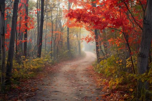紅葉に彩られた秋の小道 紅葉に彩られた秋の小道の写真