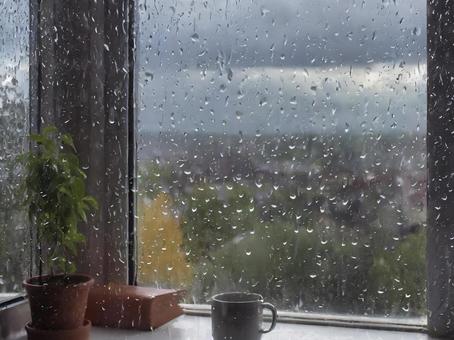 雨に濡れた窓ガラス・景色 雨に濡れた窓ガラス・景色の写真