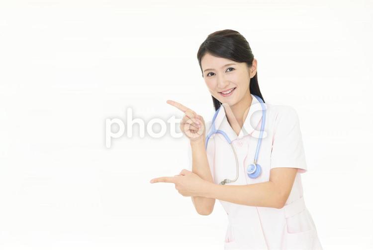 指示する笑顔の看護師 女性,女,看護師の写真素材