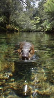 泳ぐカモノハシ 泳ぐカモノハシの写真