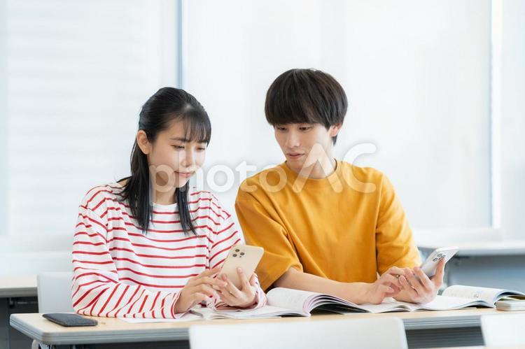 勉強をする男女の大学生 教育,塾,勉強の写真素材