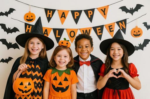 ハロウィン仮装を楽しむ子どもたち ハロウィン仮装を楽しむ子どもたちの写真