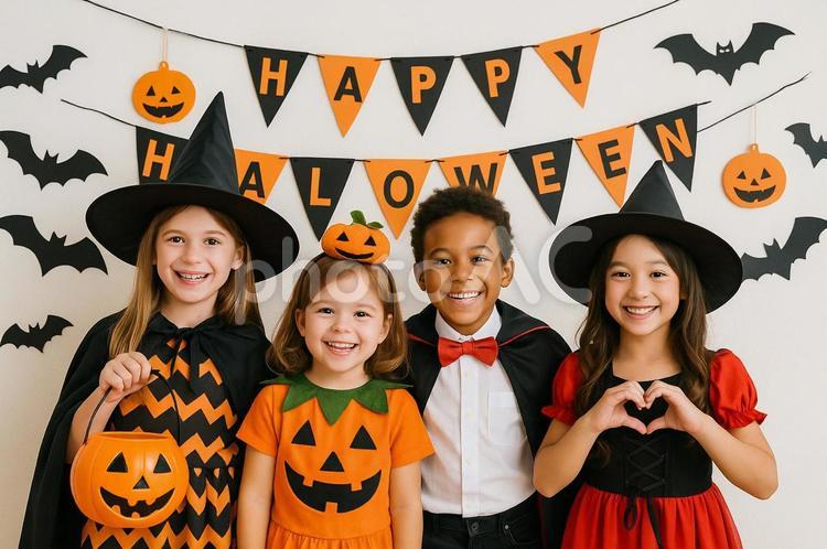 ハロウィン仮装を楽しむ子どもたち ハロウィン,子ども,仮装の写真素材