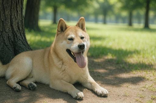 木陰で休む犬 木陰で休む犬の写真