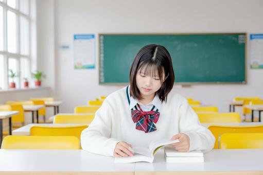 本を読む女子生徒 図書館,図書室,女子生徒の写真素材