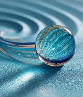 青い渦と透明な滴の写真