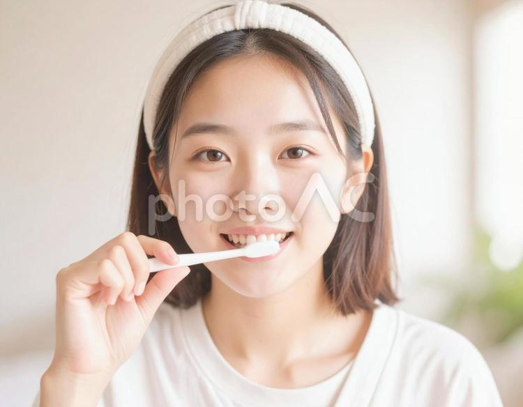 歯磨きをする女性 女性,歯ブラシ,歯磨きの写真素材
