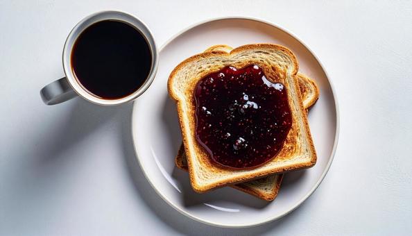 ジャムトーストとコーヒーの写真