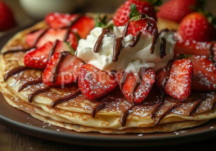 クレープいちご盛り合わせクリーム デザート,スイーツ,いちごの写真素材