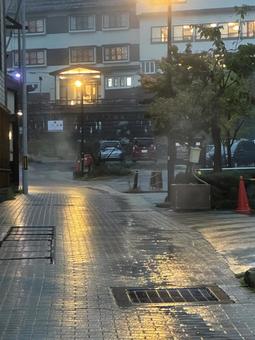 山形　蔵王温泉街 街並み,風景,夕暮れの写真素材