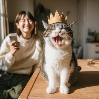 穏やかな午後の猫と飼い主の写真