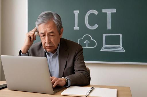 ICTの学習に困惑するシニアの写真