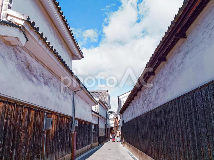 倉敷美観地区白壁 町並み,街並み,晴れの写真素材