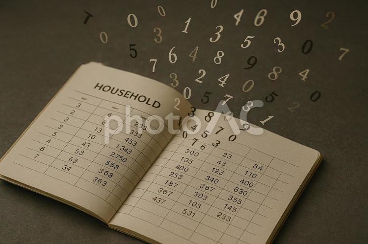 溢れ出す数字（帳簿から舞う数列） 帳簿,ノート,数字の写真素材