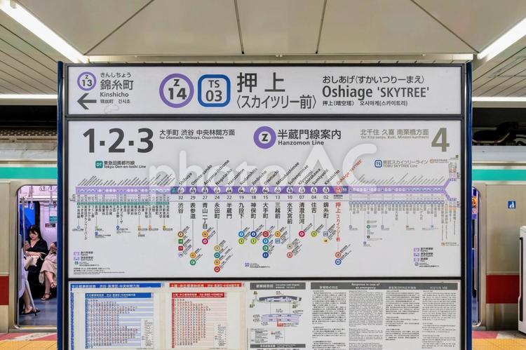 押上駅 駅名標（半蔵門線1番線） 駅,駅構内,駅設備の写真素材