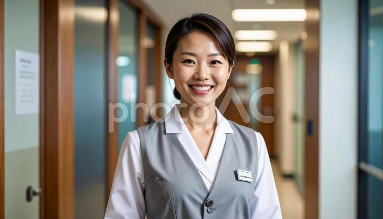 病院の医療事務の制服の日本人女性 事務員,医療,病院の写真素材
