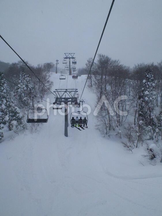 曇りのゲレンデ（スキー場） 冬,スキー場,雪の写真素材